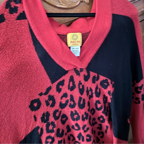 Ruby Rd. V-Neck Sweater - Red and Black Leopard Print - Picture 2 of 4